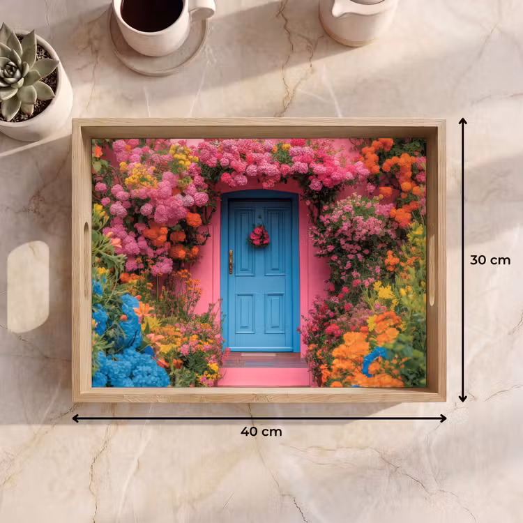 Bloemen - Deur - Roze Dienblad Rechthoek middel -USP_Formaat
