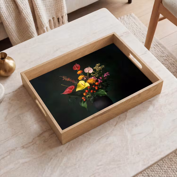 Bloemen - Vaas - Zwart Dienblad Rechthoek middel -sfeer1