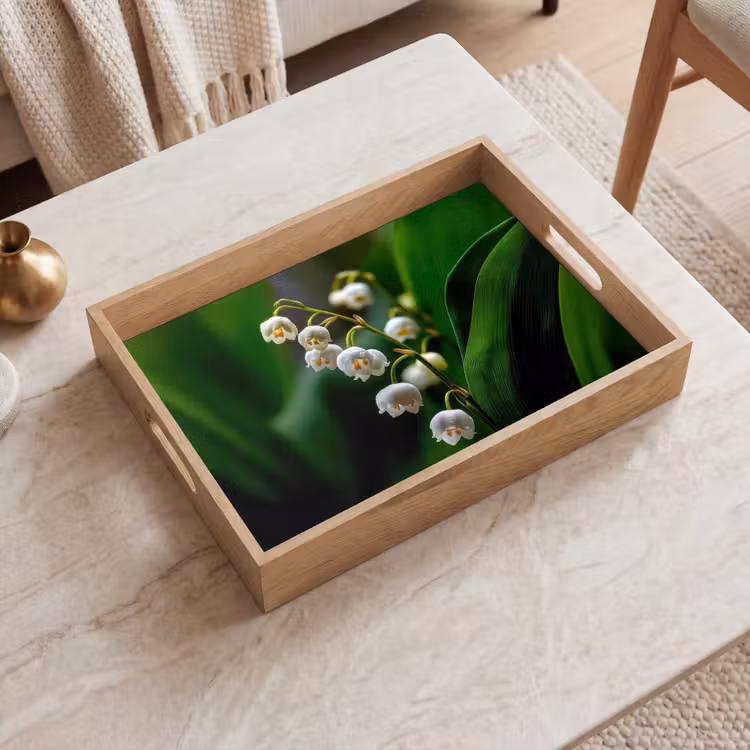 Bloemen - Wit - Bladeren - Lelietjes Dienblad Rechthoek middel -sfeer1