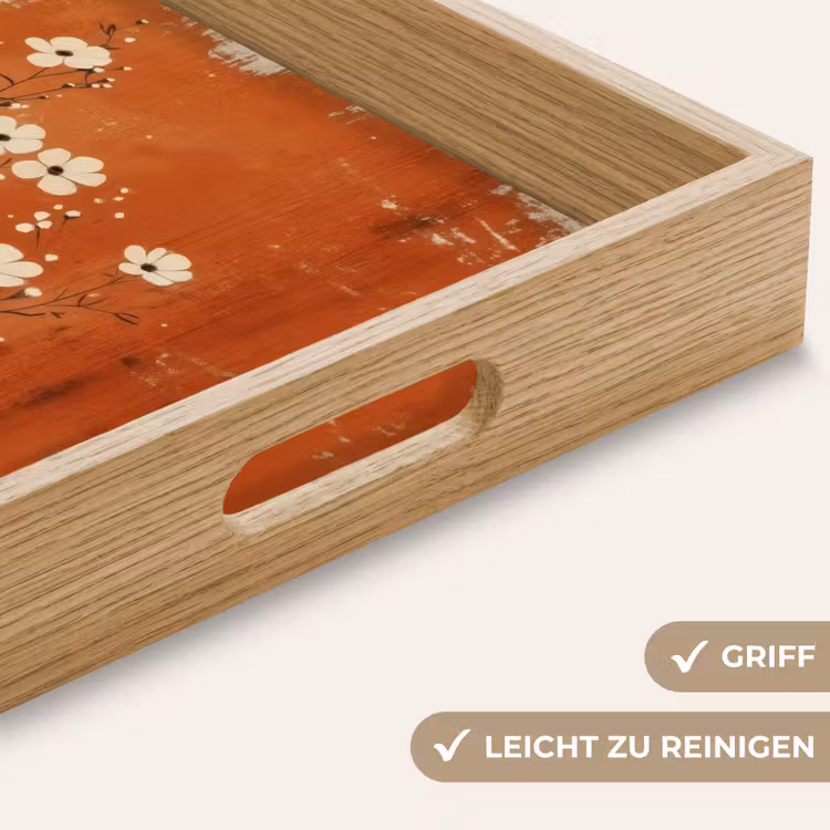Bloemen - Wit - Subtiel - Roestkleur Dienblad Rechthoek middel -USP_HandgreepDE