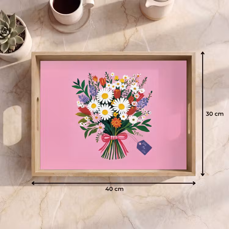 Bloemen - Quote - Kaartje - Kleurrijk Dienblad Rechthoek middel -USP_Formaat