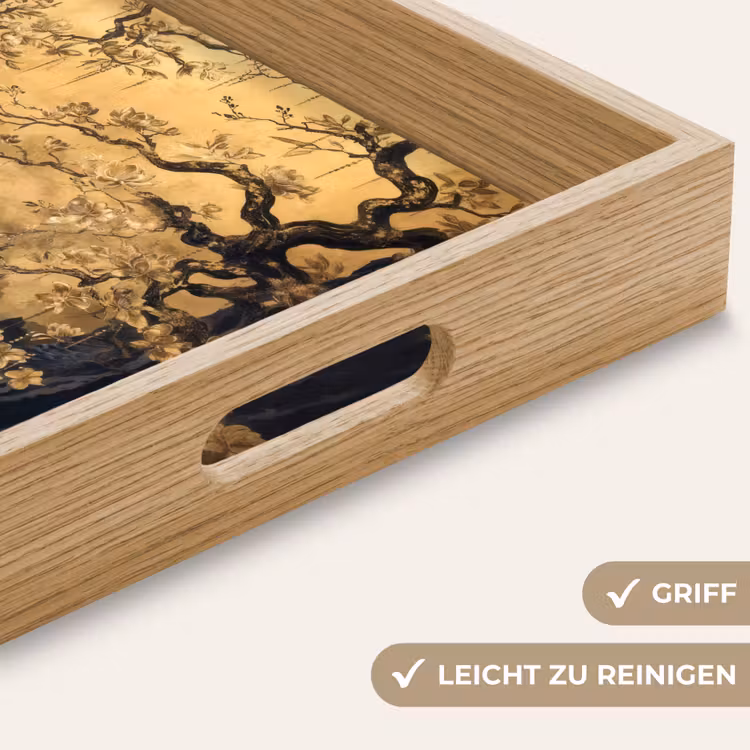 Bloemen - Takken - Goud - Sierlijk Dienblad Rechthoek middel -USP_HandgreepDE