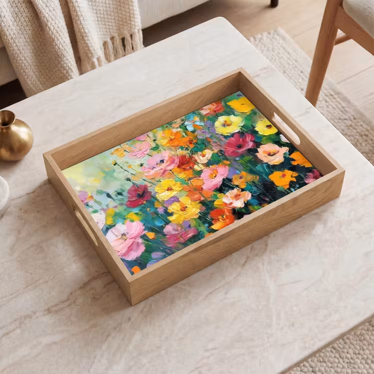 Bloemen explosie - Heldere kleuren - Vrolijk Dienblad Rechthoek middel -sfeer1