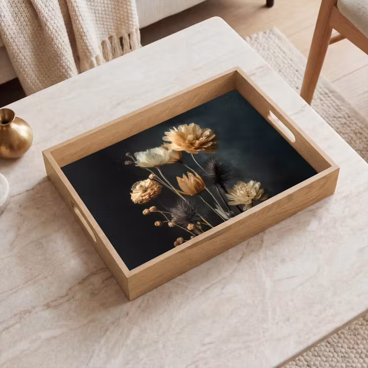 Boeket - Bloemen - Licht - Zwart Dienblad Rechthoek middel -sfeer1