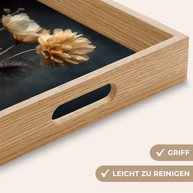 Boeket - Bloemen - Licht - Zwart Dienblad Rechthoek middel -USP_HandgreepDE