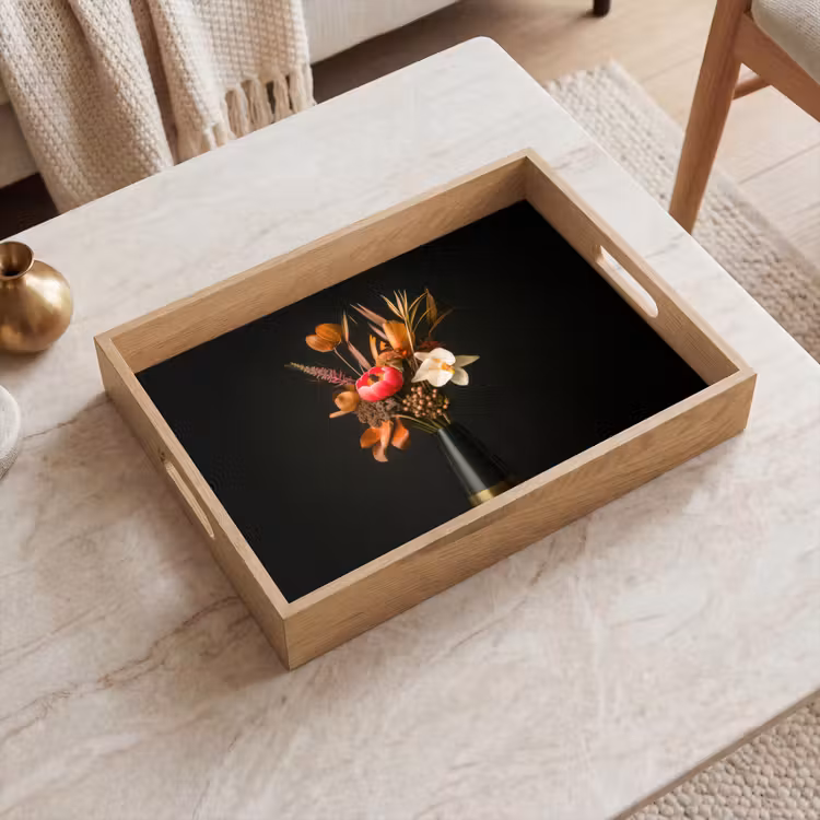 Boeket - Oranje - Gouden - vaas Dienblad Rechthoek middel -sfeer1