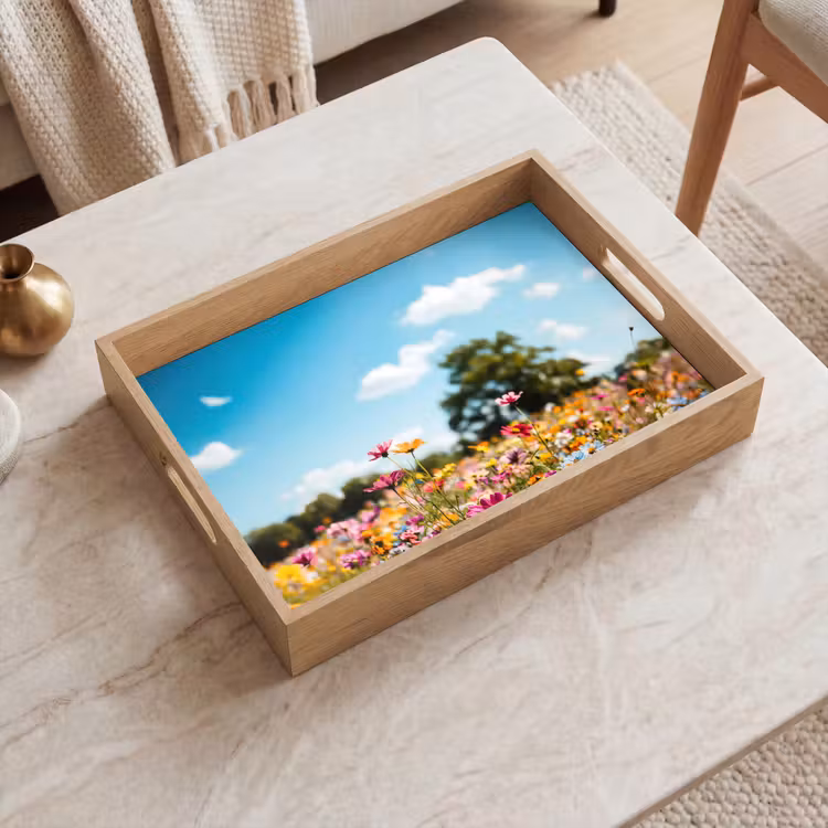 Bloemenweide - Blauw - Lucht - Kleuren Dienblad Rechthoek middel -sfeer1