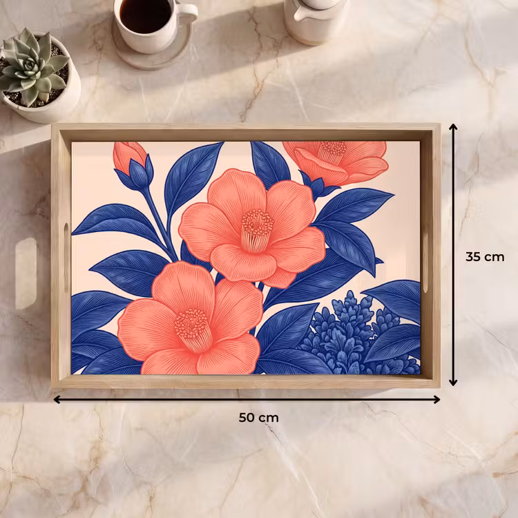 Tablett - Blüten – Blätter – Botanik - Bloemen - Bladeren - Botanisch Dienblad Rechthoek middel