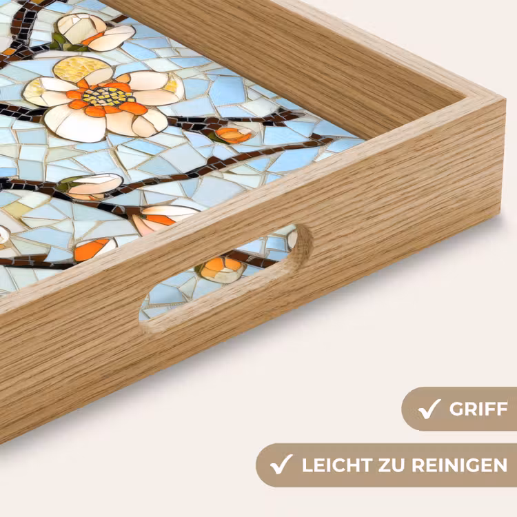 Bloesems - Wit - Mozaïek - Tak Dienblad Rechthoek middel -USP_HandgreepDE