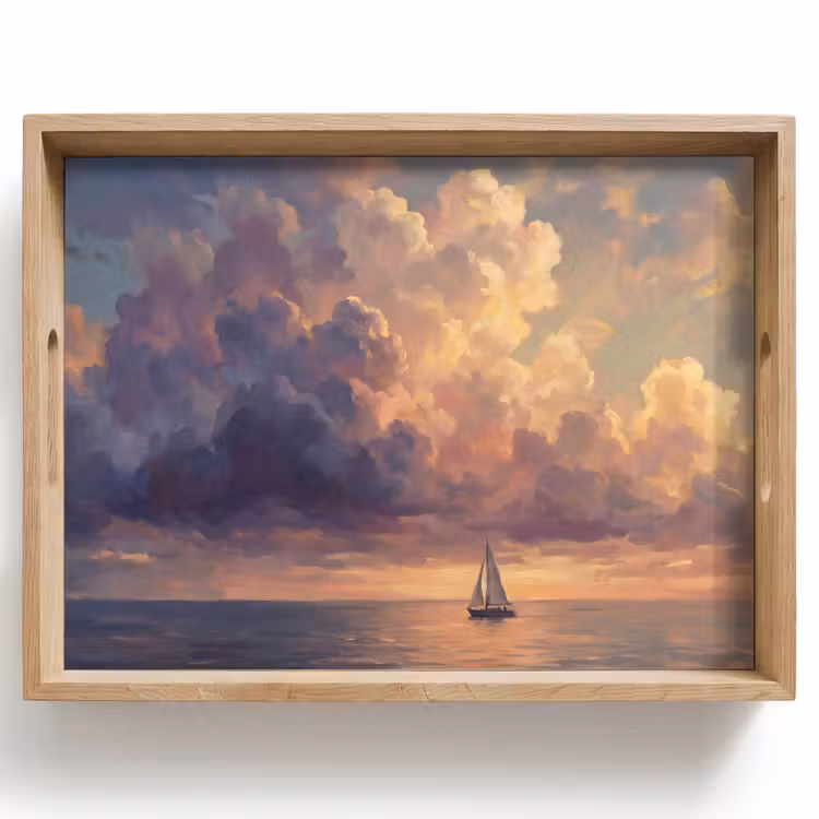 Boot - Zonsondergang - Zee - Natuur - Goud Dienblad Rechthoek middel -z3d_shopping