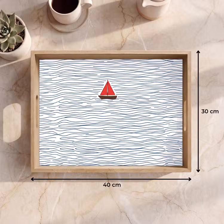 Boot - Water - Rood - Illustratie - Minimalistisch Dienblad Rechthoek middel -USP_Formaat