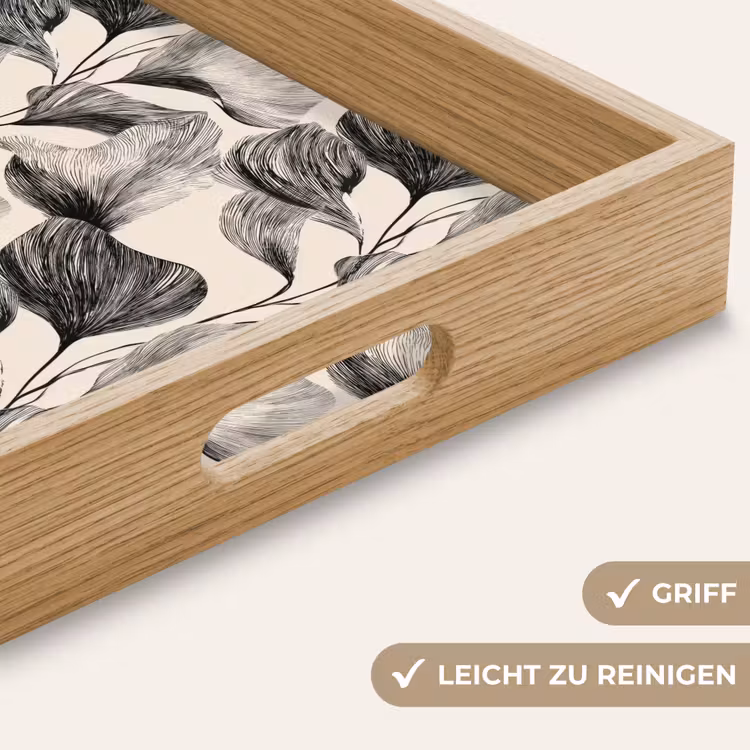 Botanisch - Bladeren - Zwart Dienblad Rechthoek middel 911 -USP_HandgreepDE