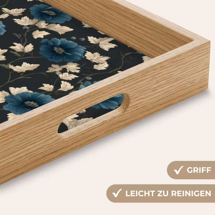 Botanisch - Bloemen - Blauw Dienblad Rechthoek middel 911 -USP_HandgreepDE
