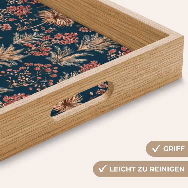 Botanisch - Patroon - Blauw Dienblad Rechthoek middel 911 -USP_HandgreepDE