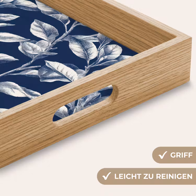 Botanisch - Patroon - Blauw Dienblad Rechthoek middel 911 -USP_HandgreepDE