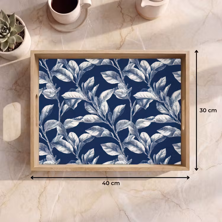 Botanisch - Patroon - Blauw Dienblad Rechthoek middel 911 -USP_Formaat