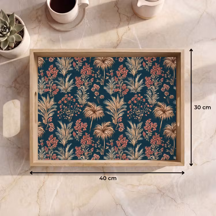 Botanisch - Patroon - Blauw Dienblad Rechthoek middel 911 -USP_Formaat