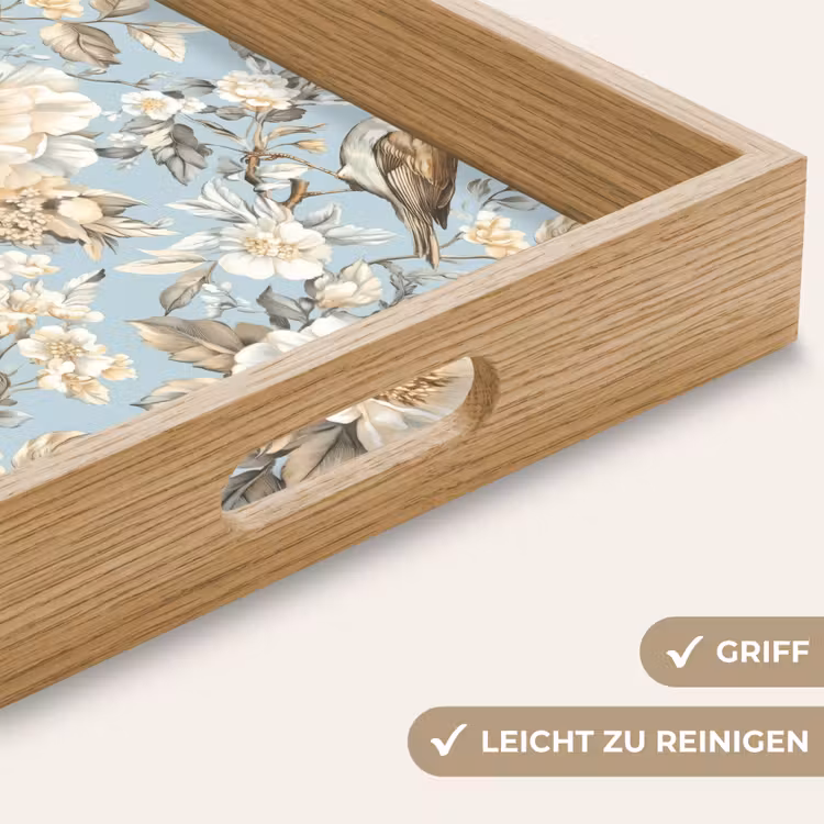Botanisch - Zangvogel - Blauw Dienblad Rechthoek middel 911 -USP_HandgreepDE