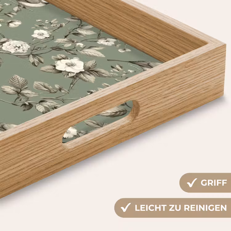 Botanisch - Vogels - Groen Dienblad Rechthoek middel 911 -USP_HandgreepDE