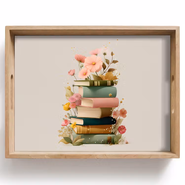 Boeken - Stapel - Bloemen - Kleurrijk Dienblad Rechthoek middel -z3d_shopping