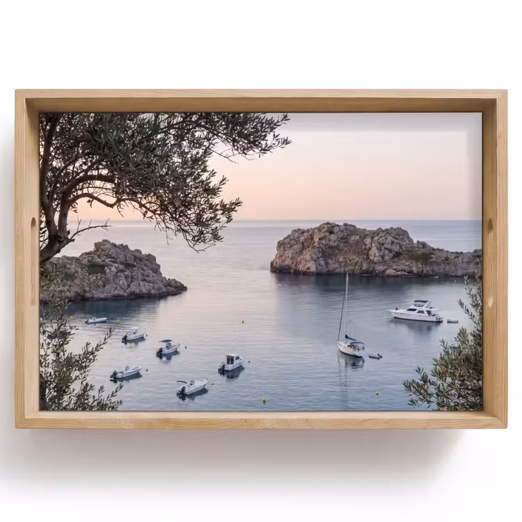 Tablett - Bucht – Boote – Sonnenuntergang - Baai - boten - zonsondergang Dienblad Rechthoek middel