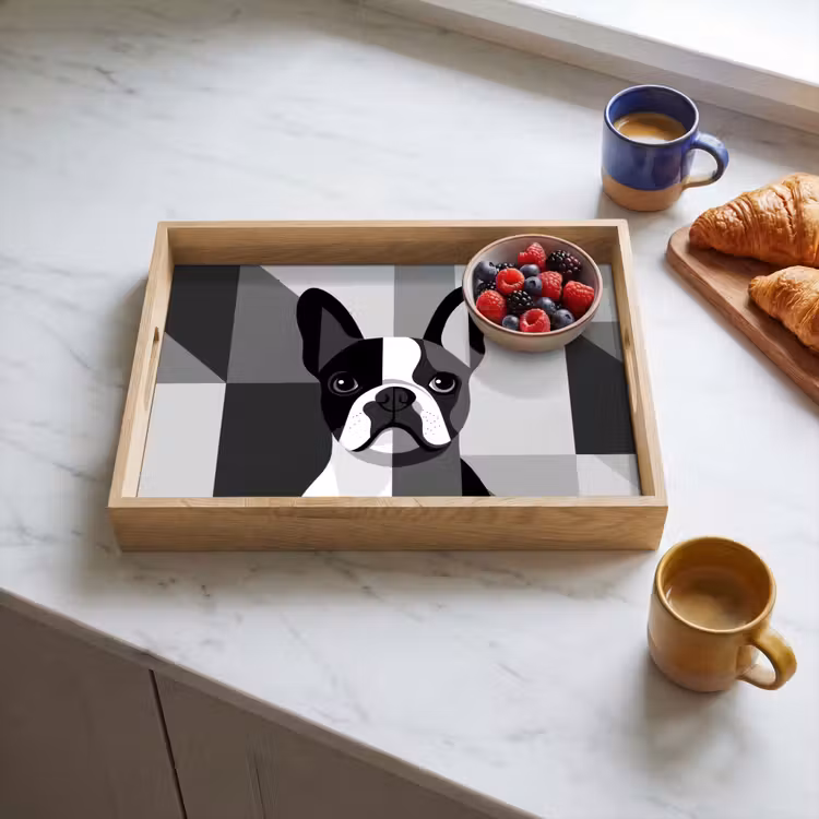 Buldog - Zwart - Abstract - Vlakken Dienblad Rechthoek middel -sfeer2