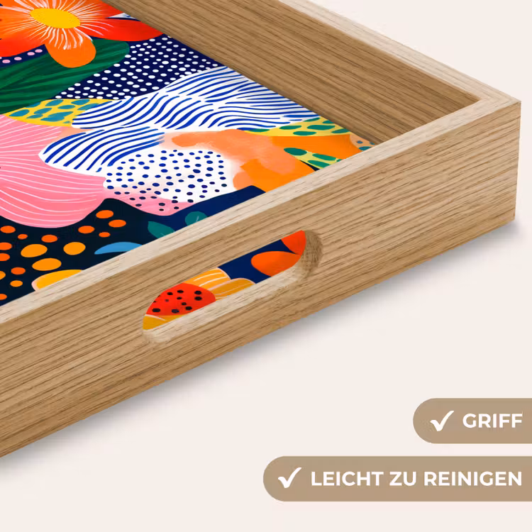 Kleurrijk - Bloemen - Abstract - Stippen Dienblad Rechthoek middel -USP_HandgreepDE