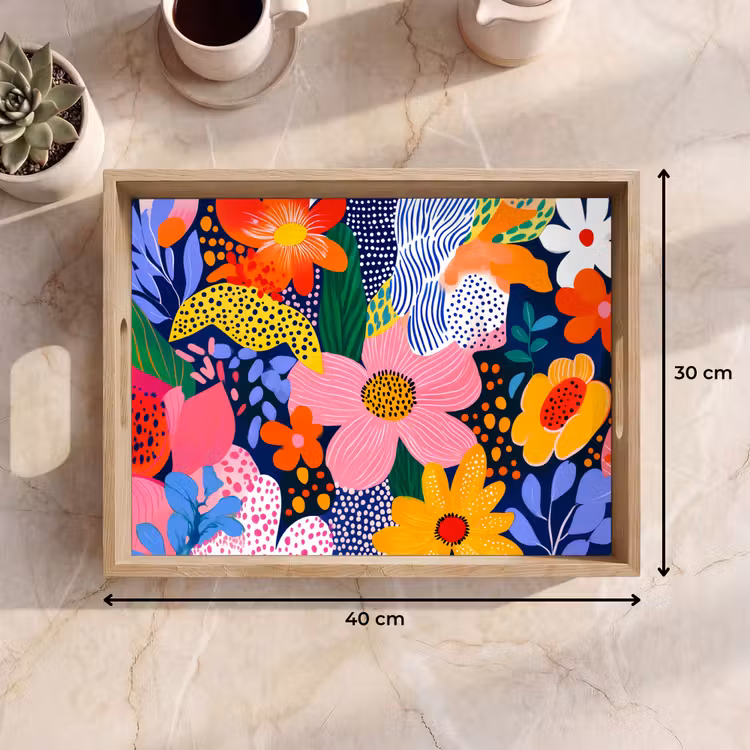 Kleurrijk - Bloemen - Abstract - Stippen Dienblad Rechthoek middel -USP_Formaat