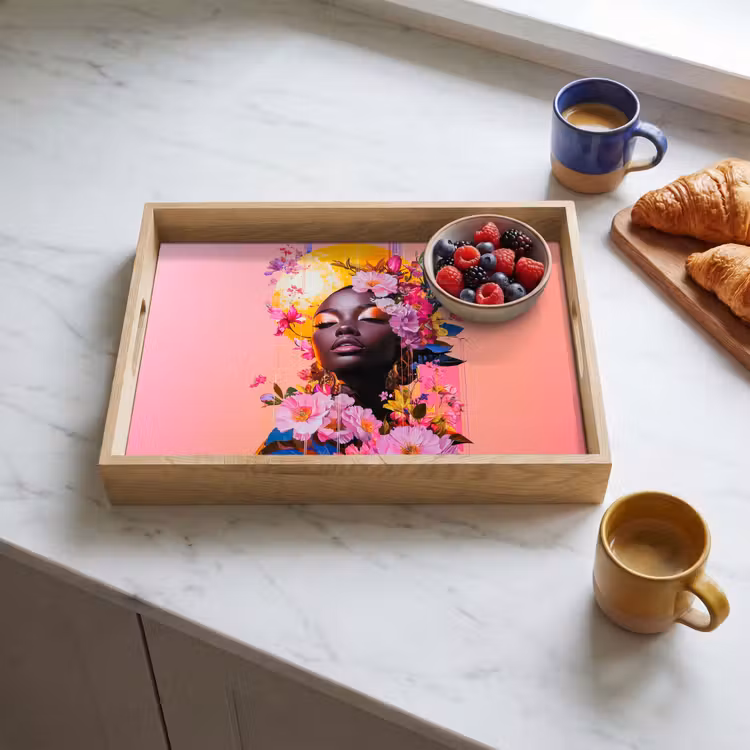 Kleurrijk - Bloemen - Vrouw - Zon Dienblad Rechthoek middel -sfeer2