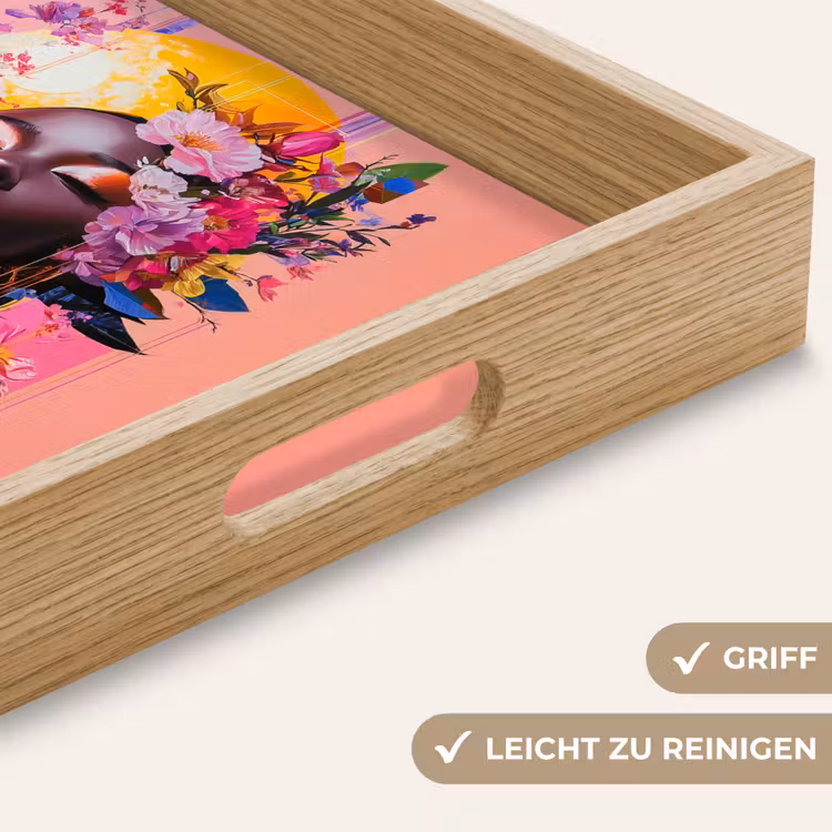 Kleurrijk - Bloemen - Vrouw - Zon Dienblad Rechthoek middel -USP_HandgreepDE