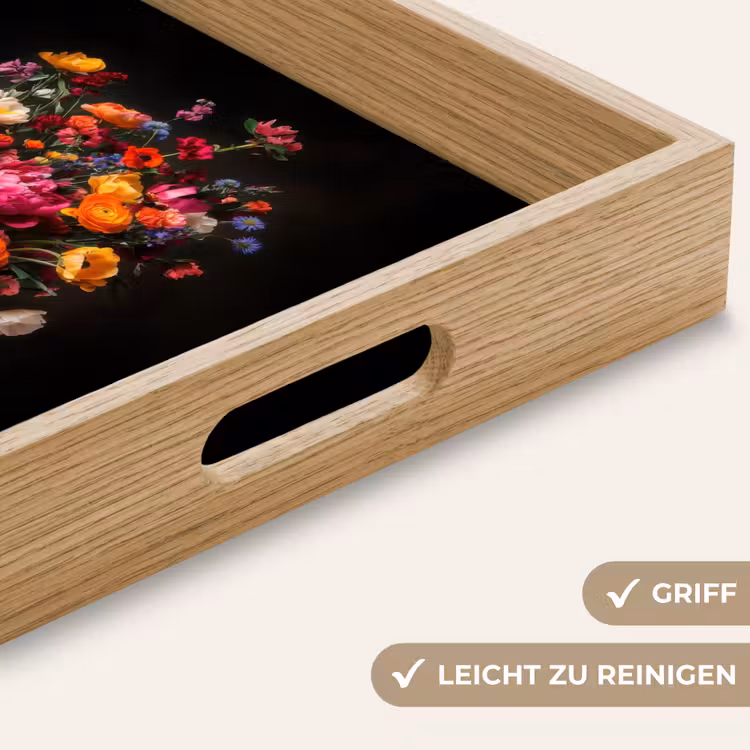 Kleurrijk - Boeket - Vaas - Donkerbruin Dienblad Rechthoek middel -USP_HandgreepDE