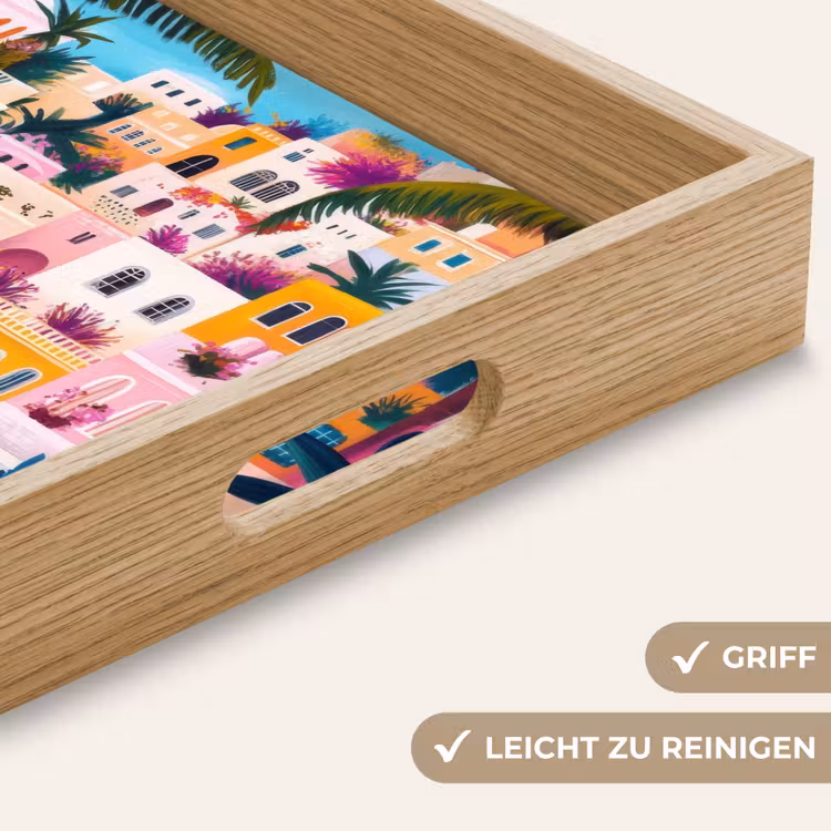 Kleurrijk - Roze - Oranje - Geel - Bloemen Dienblad Rechthoek middel -USP_HandgreepDE