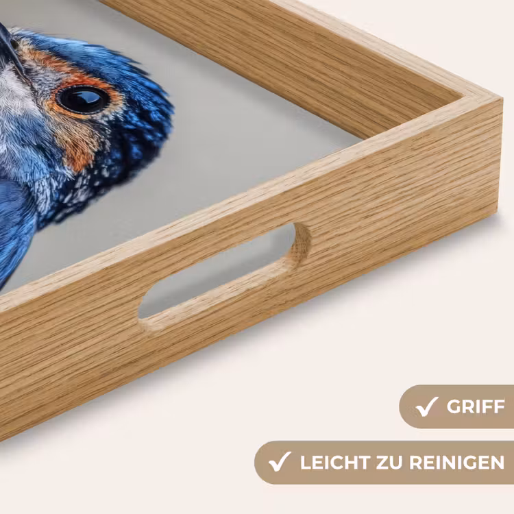 Kleurrijk - Vogeltje - Veren - Blauw Dienblad Rechthoek middel -USP_HandgreepDE