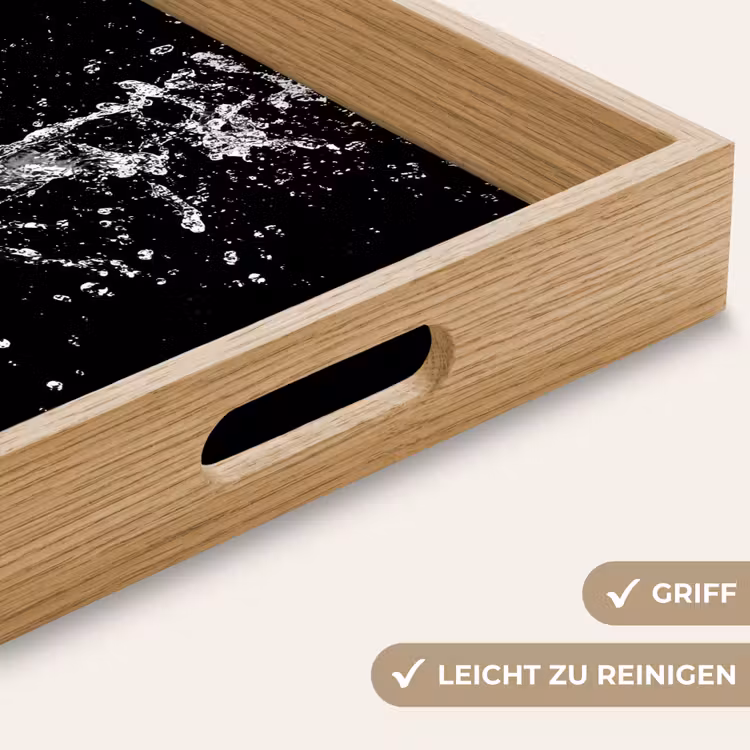 Champagne - Zwart - Spetters - Popping Dienblad Rechthoek middel -USP_HandgreepDE