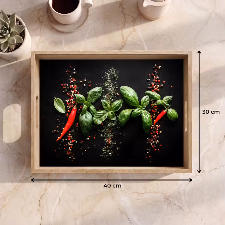 Chilipepers - Basilicum - Blaadjes - Rood Dienblad Rechthoek middel -USP_Formaat