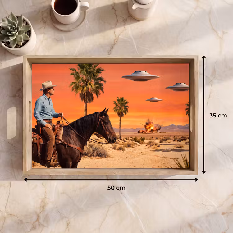Tablett - Cowboy – Pferd – Wüste - Cowboy - Paard - Woestijn Dienblad Rechthoek middel