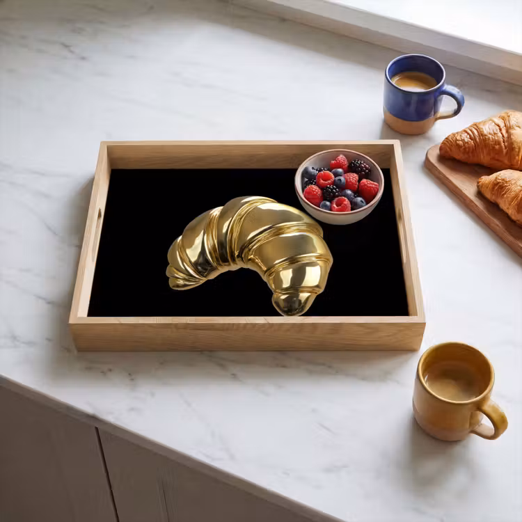 Croissant - Brood - Goud - Zwart Dienblad Rechthoek middel -sfeer2