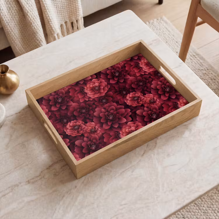 Dahlias - Bloemen - Rood Dienblad Rechthoek middel 911 -sfeer1