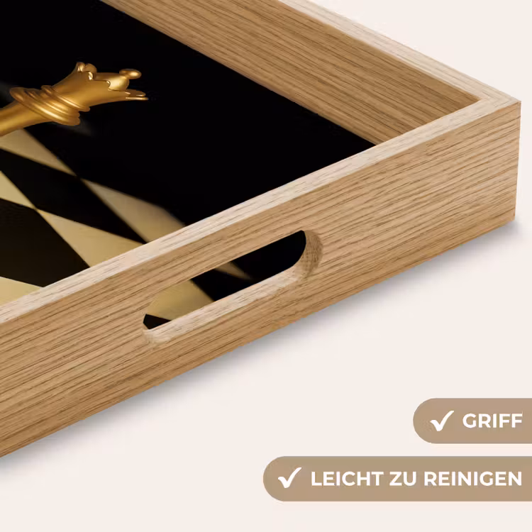 Koningin - Schaakstuk - Geblokt - Goud Dienblad Rechthoek middel -USP_HandgreepDE