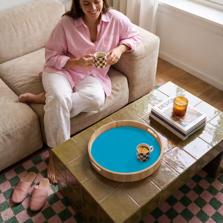 Deep - Turquoise - Turkoois Dienblad Rond middel 914 -sfeer3