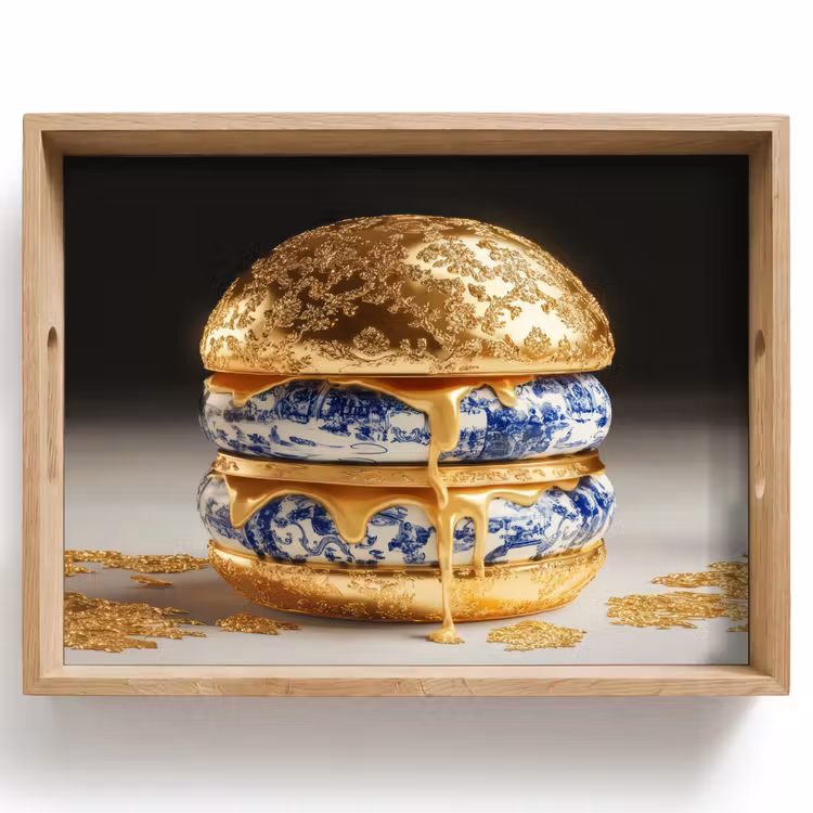 Delftsblauw - Goud - Burger Dienblad Rechthoek middel -z3d_shopping