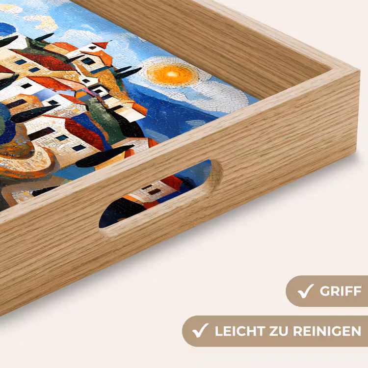 Dorp - Heuvelachtig - Zon - Mozaïek Dienblad Rechthoek middel -USP_HandgreepDE