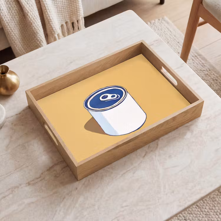 Blikje - Minimalistisch - Blauw - Illustratie Dienblad Rechthoek middel -sfeer1