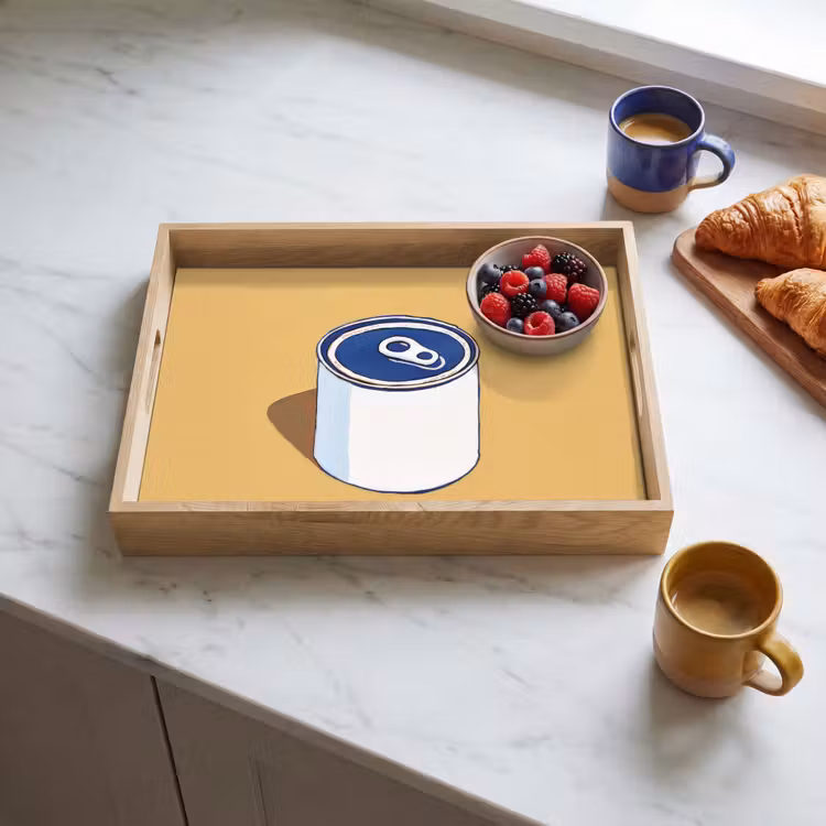 Blikje - Minimalistisch - Blauw - Illustratie Dienblad Rechthoek middel -sfeer2