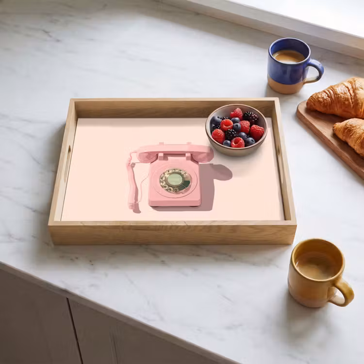 Draaischijftelefoon - Retro - Roze Dienblad Rechthoek middel -sfeer2