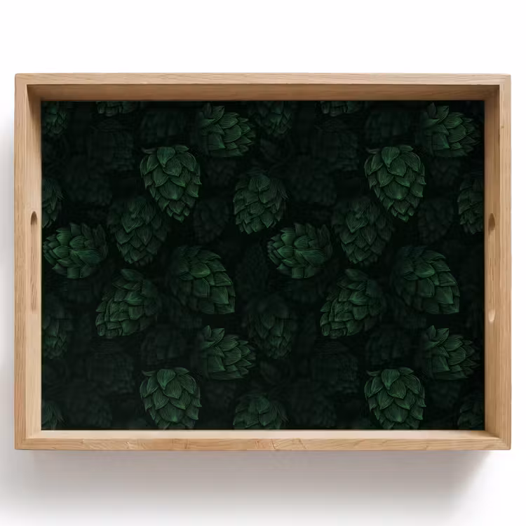 Donker - Groen - Hopbellen - Botanisch - Illustratie Dienblad Rechthoek middel 911 -z3d_shopping