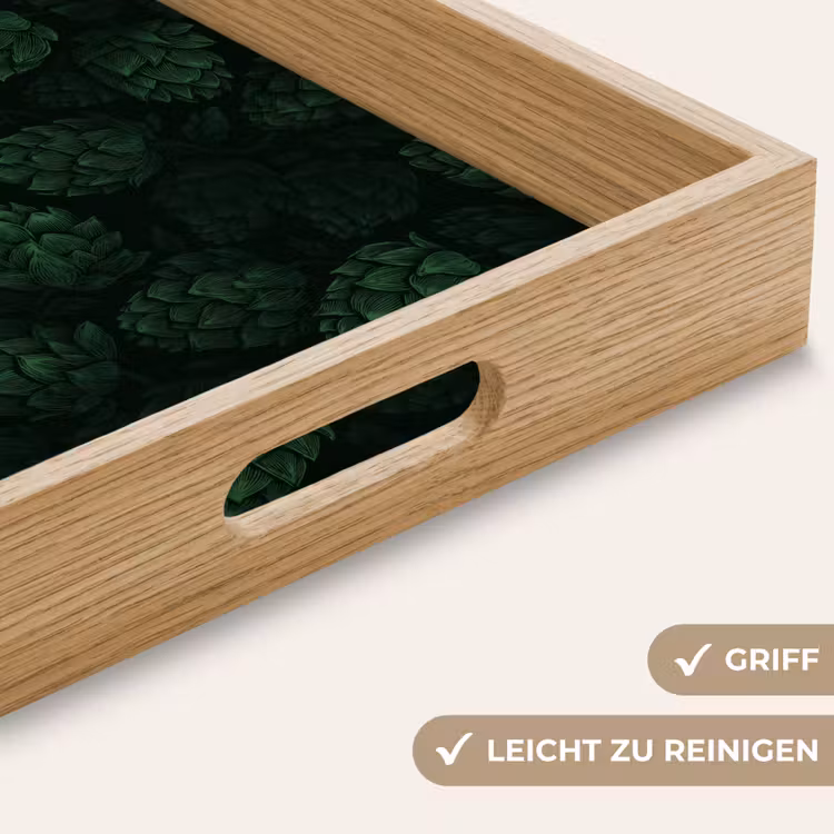 Donker - Groen - Hopbellen - Botanisch - Illustratie Dienblad Rechthoek middel 911 -USP_HandgreepDE