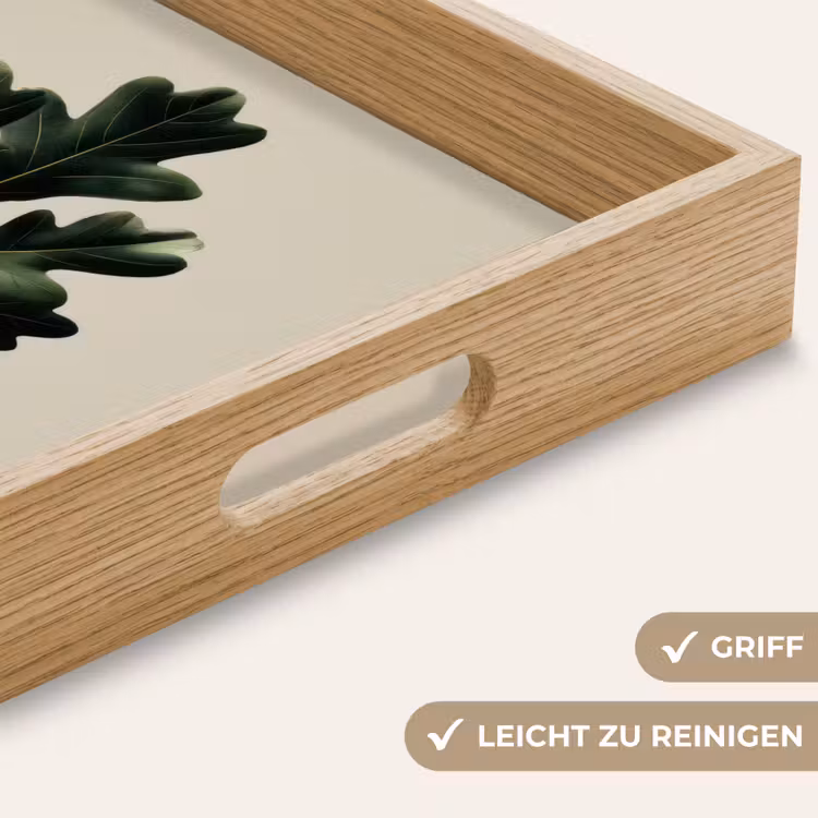 Eikenbladeren - Beige - Groen - Golvende randen Dienblad Rechthoek middel -USP_HandgreepDE