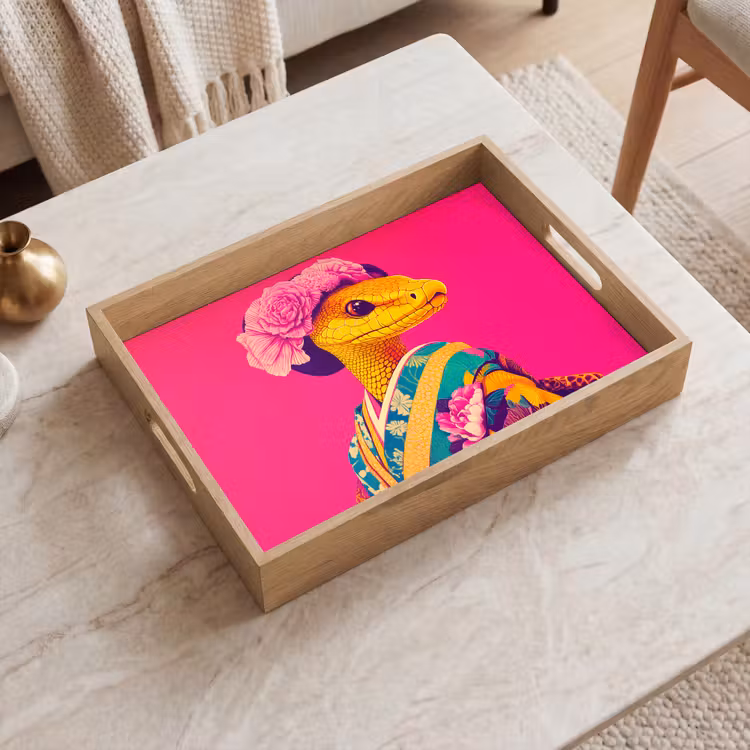 Hagedis - Bloemen - Roze - Kimono Dienblad Rechthoek middel -sfeer1
