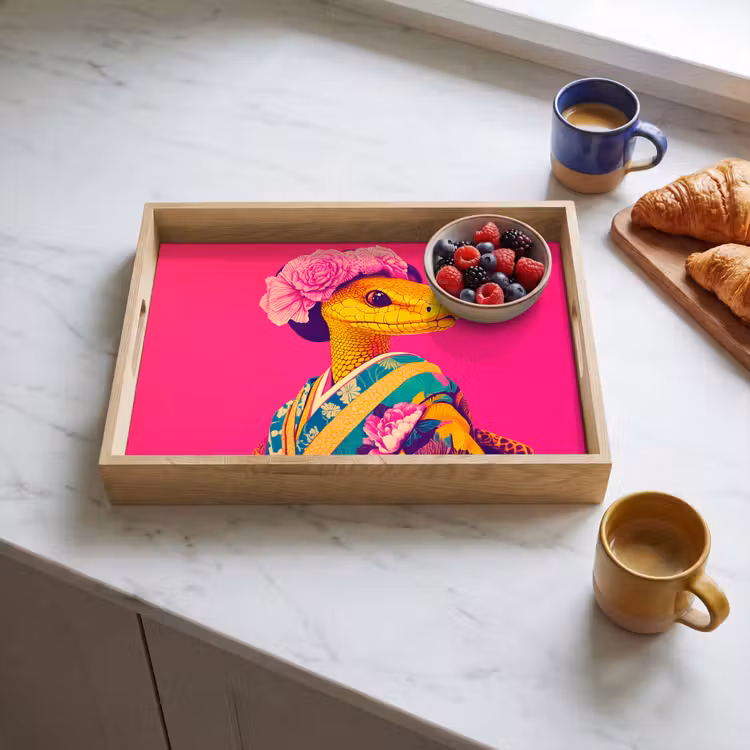 Hagedis - Bloemen - Roze - Kimono Dienblad Rechthoek middel -sfeer2